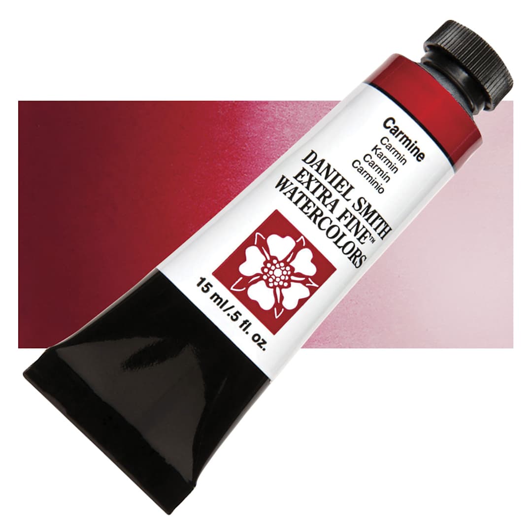 Open in modal - Daniel Smith Extra Fine Watercolor - Carmine, 15 ml Tube and swatch