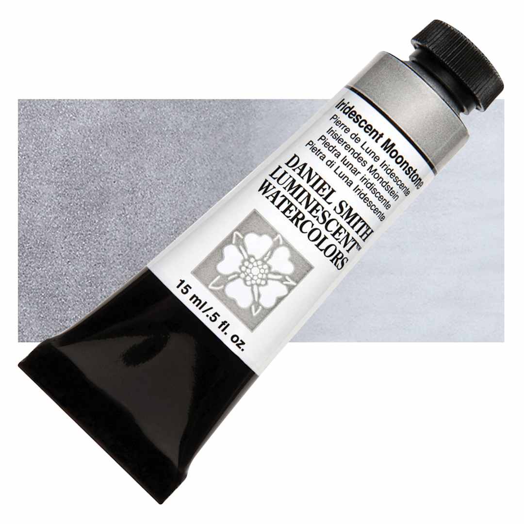 Open in modal - Daniel Smith Luminescent Watercolor - Iridescent Moonstone, 15 ml, Tube and swatch