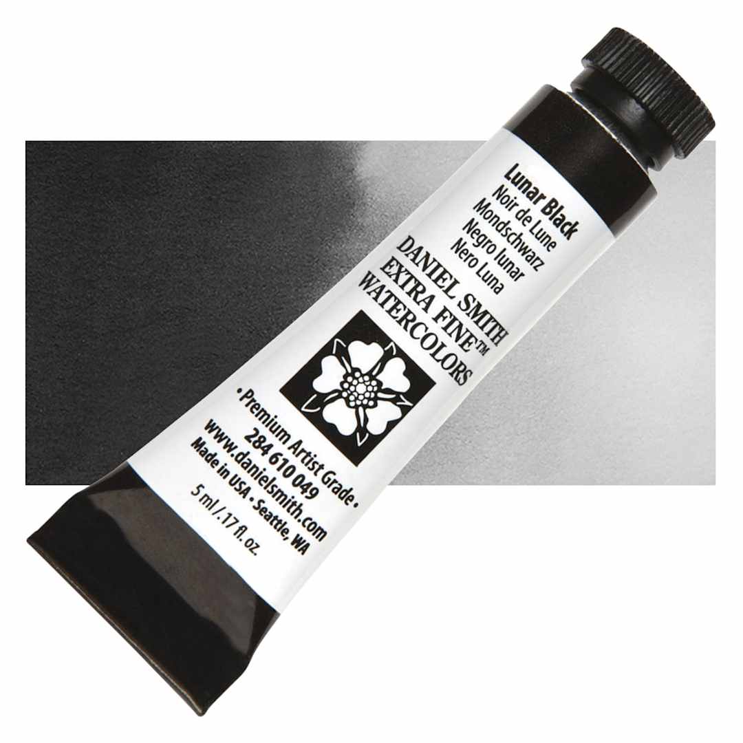 Open in modal - Daniel Smith Extra Fine Watercolor - Lunar Black, 5 ml Tube and swatch