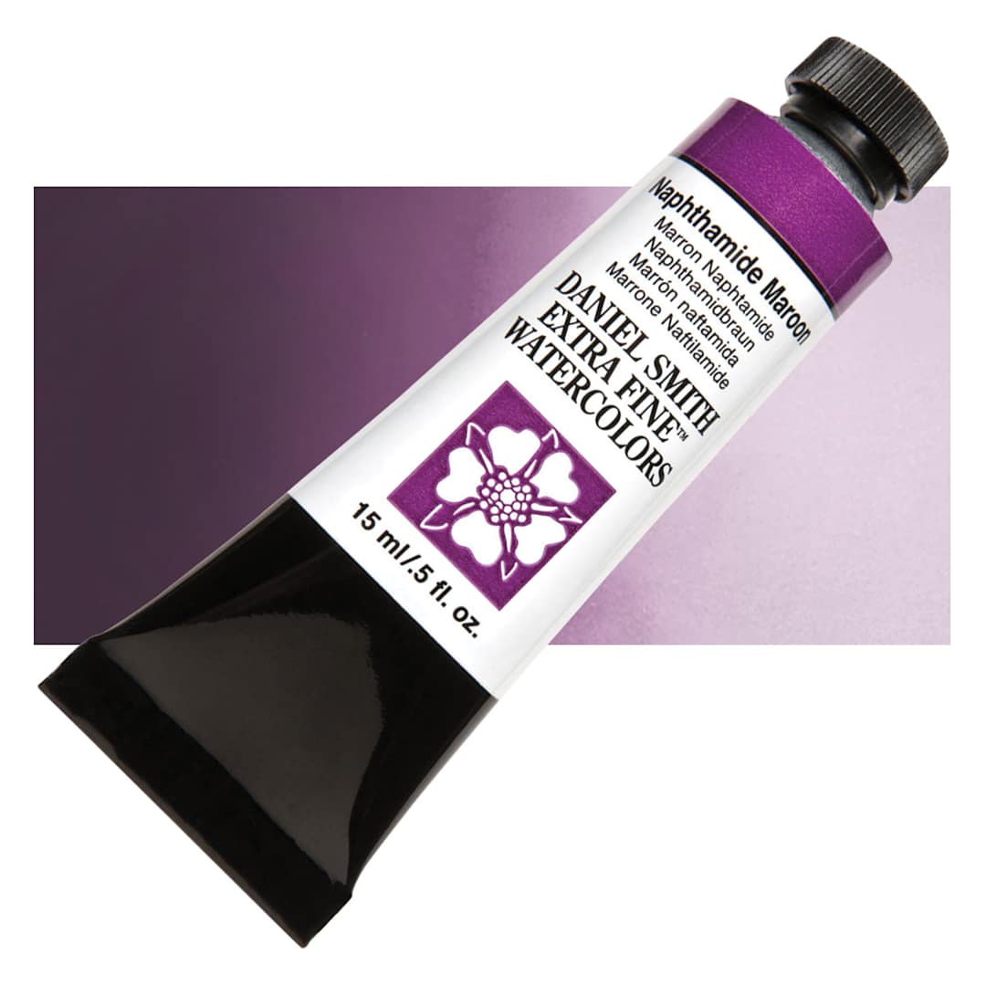 Open in modal - Daniel Smith Extra Fine Watercolor - Napthamide Maroon, 15 ml Tube and swatch
