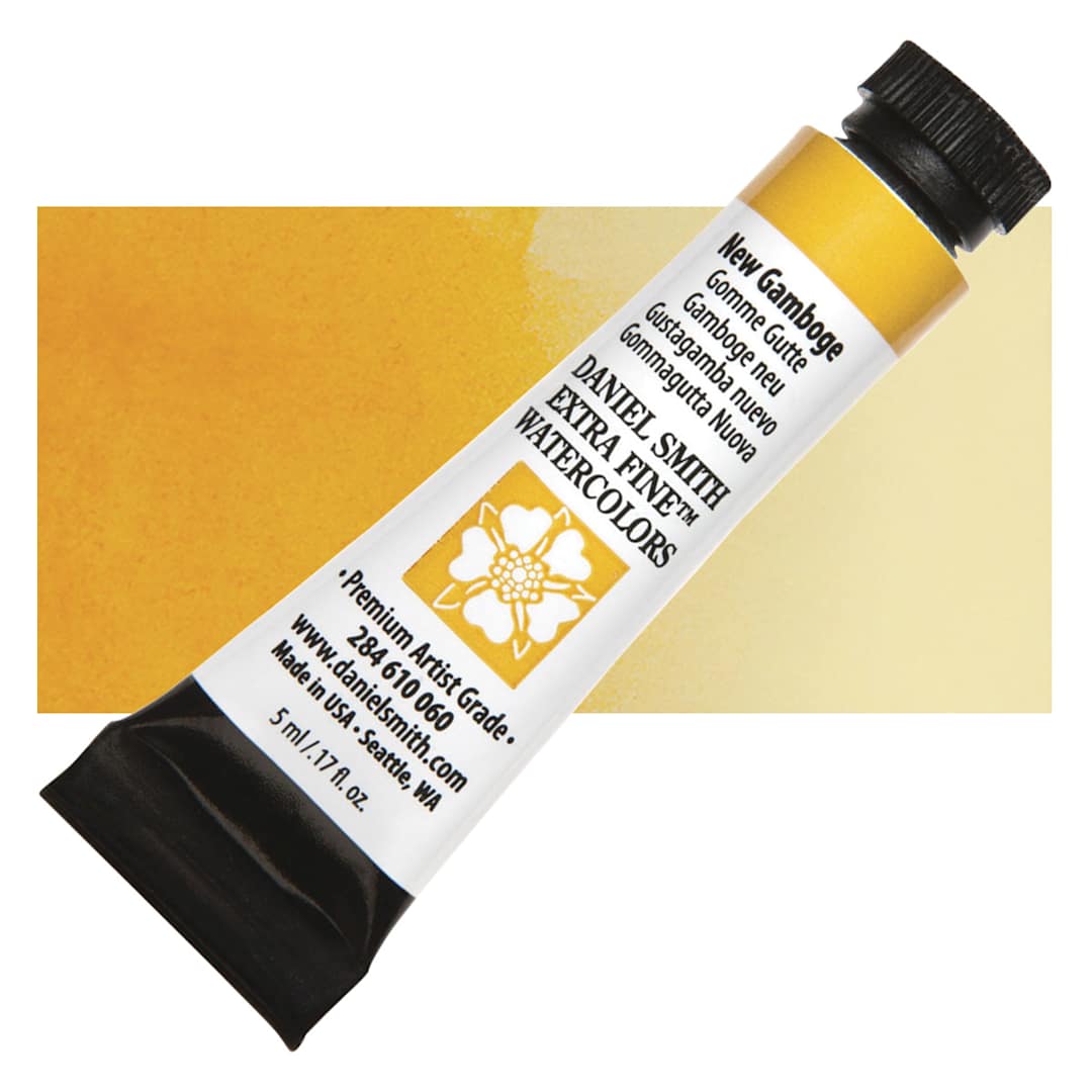 Open in modal - Daniel Smith Extra Fine Watercolor - New Gamboge, 5 ml Tube and swatch