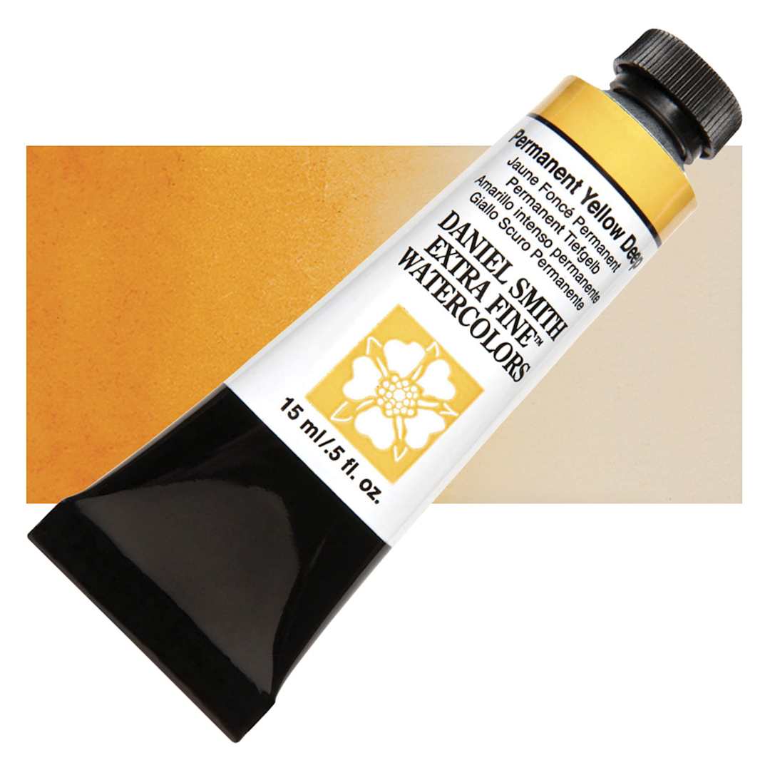 Open in modal - Daniel Smith Extra Fine Watercolor - Permanent Yellow Deep, 15 ml Tube and swatch
