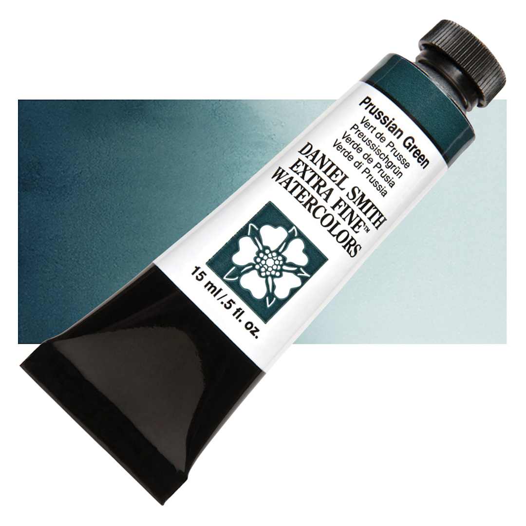 Open in modal - Daniel Smith Extra Fine Watercolor - Prussian Green, 15 ml Tube and swatch