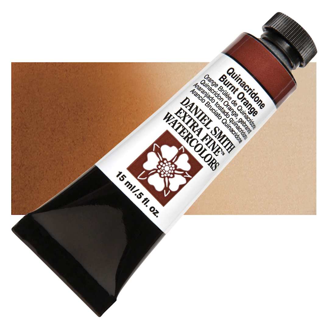 Open in modal - Daniel Smith Extra Fine Watercolor - Quinacridone Burnt Orange, 15 ml Tube and swatch