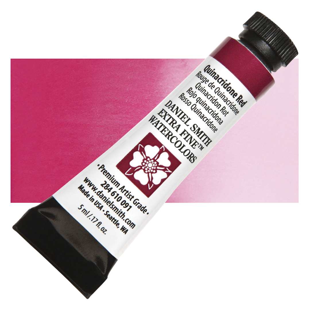 Open in modal - Daniel Smith Extra Fine Watercolor - Quinacridone Red, 5 ml Tube and swatch