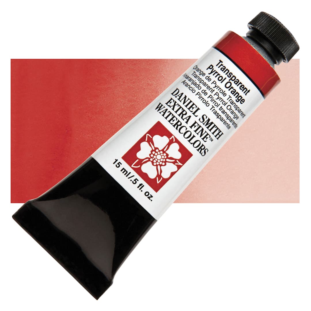 Open in modal - Daniel Smith Extra Fine Watercolor - Transparent Pyrrol Orange, 15 ml Tube and swatch