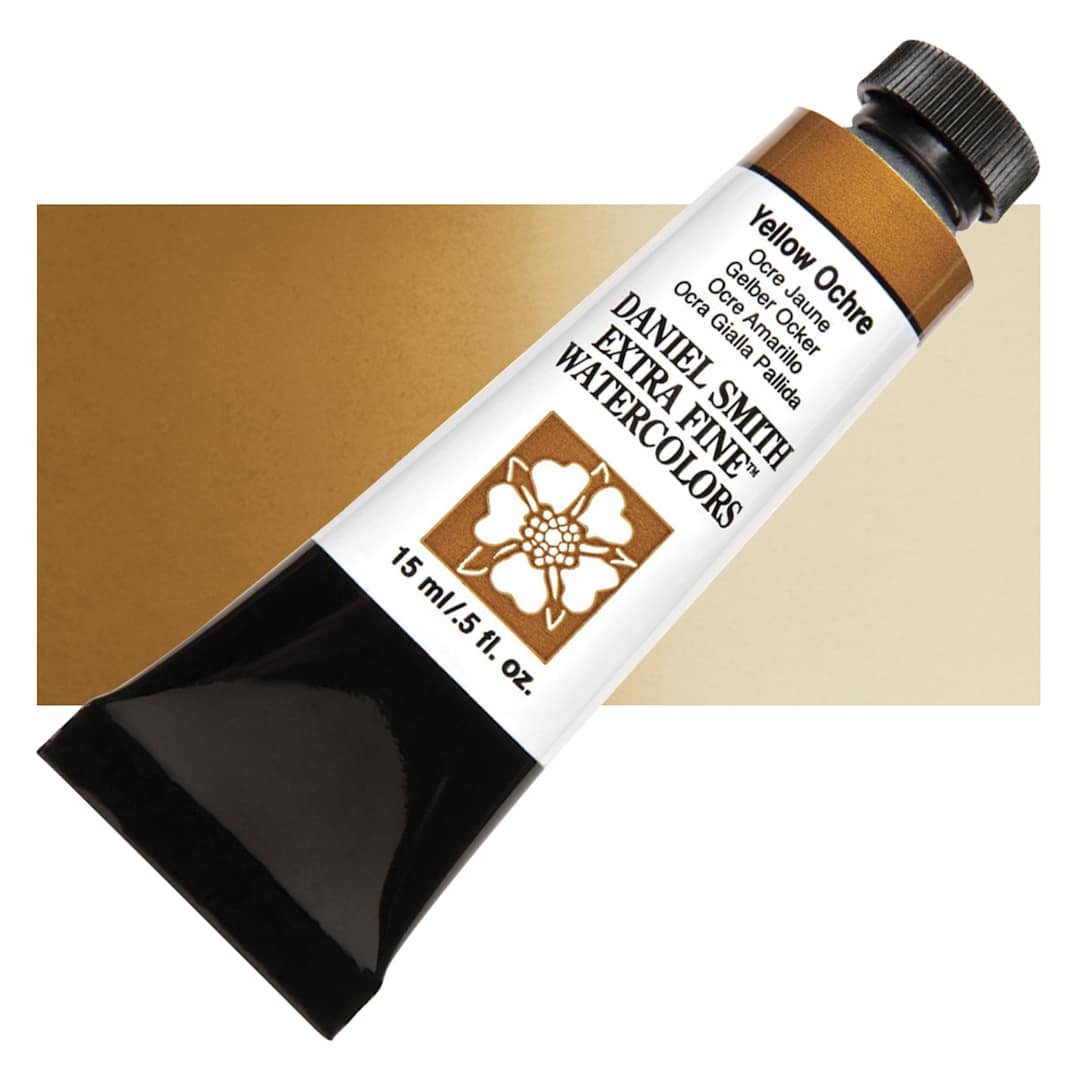 Open in modal - Daniel Smith Extra Fine Watercolor - Yellow Ochre, 15 ml Tube and swatch