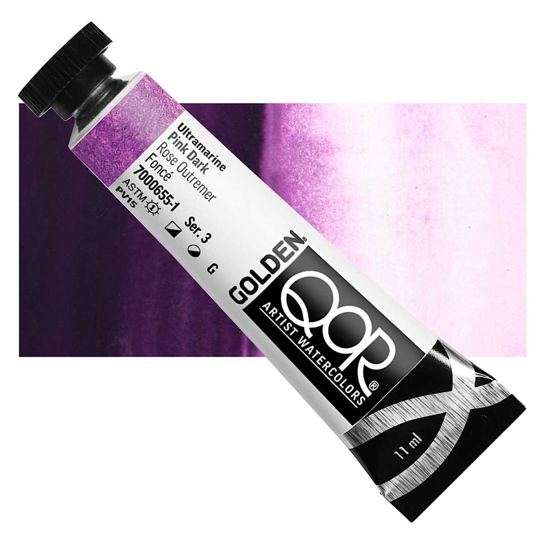 Open in modal - QoR Modern Watercolor - Ultramarine Pink Dark, 11 ml tube and swatch