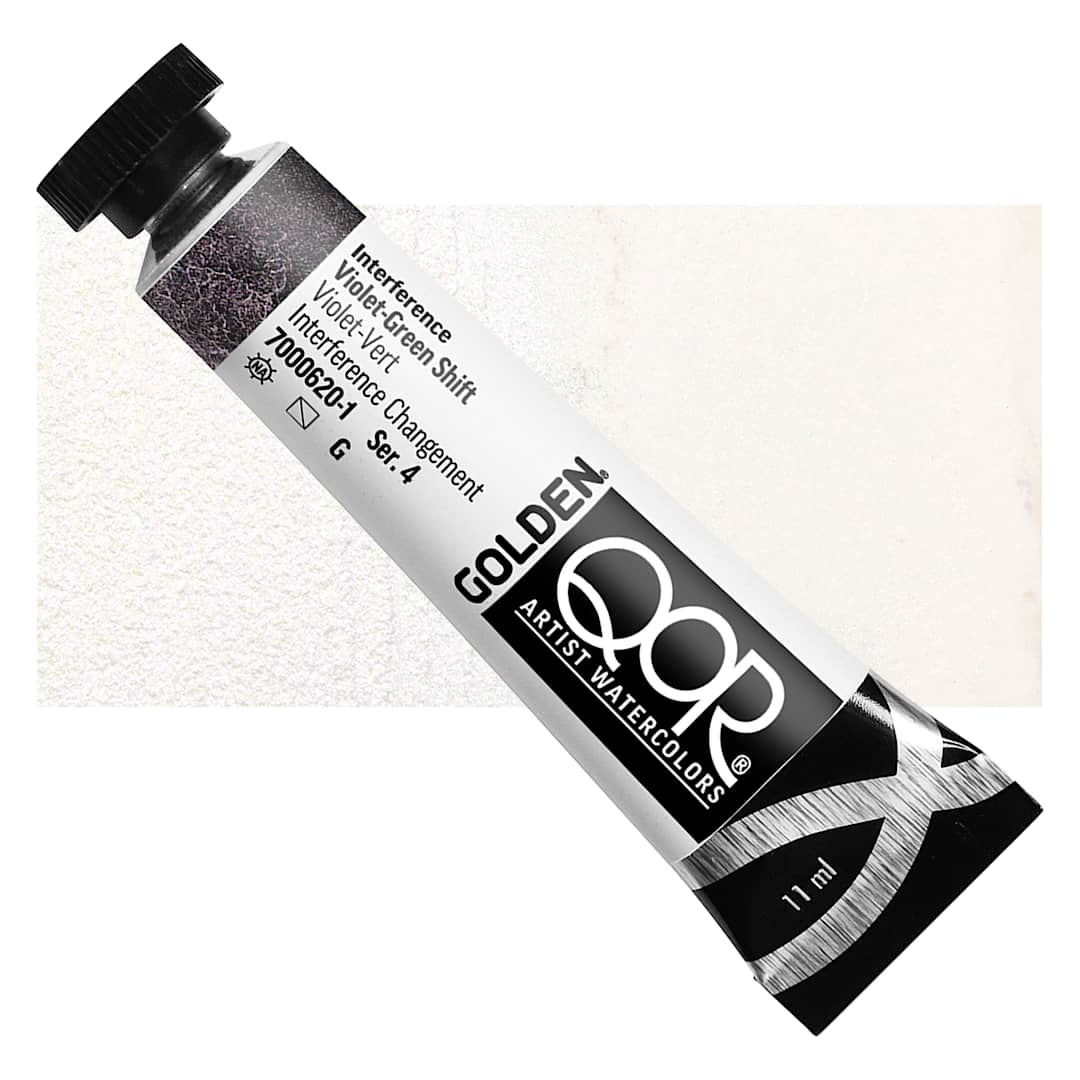 Open in modal - QoR Modern Watercolor - Interference Violet-Green Shift, 11 ml tube and swatch