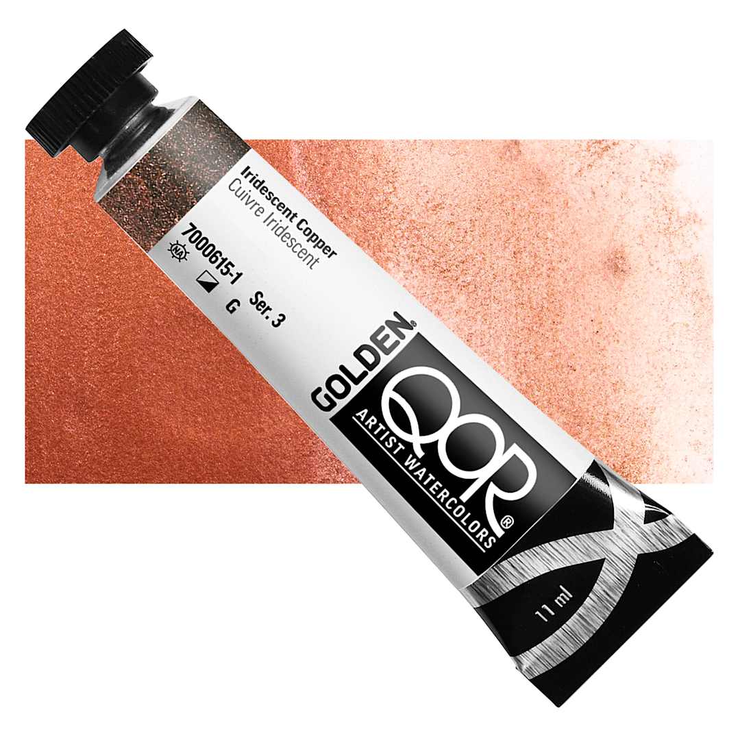 Open in modal - QoR Modern Watercolor - Iridescent Copper, 11 ml tube and swatch