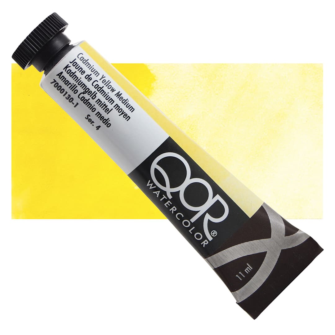 Open in modal - QoR Modern Watercolor - Cadmium Yellow Medium, 11 ml tube and swatch