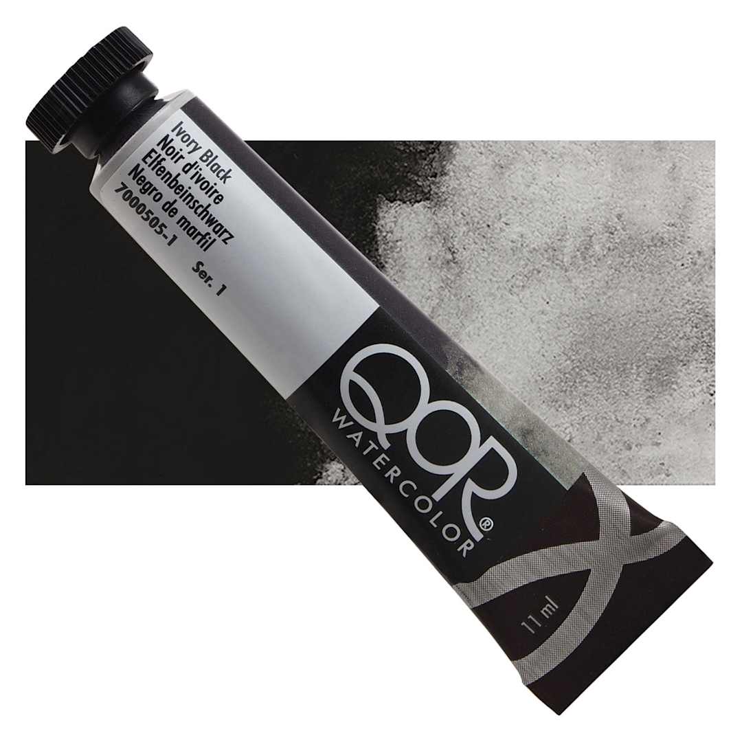 Open in modal - QoR Modern Watercolor - Ivory Black, 11 ml tube and swatch