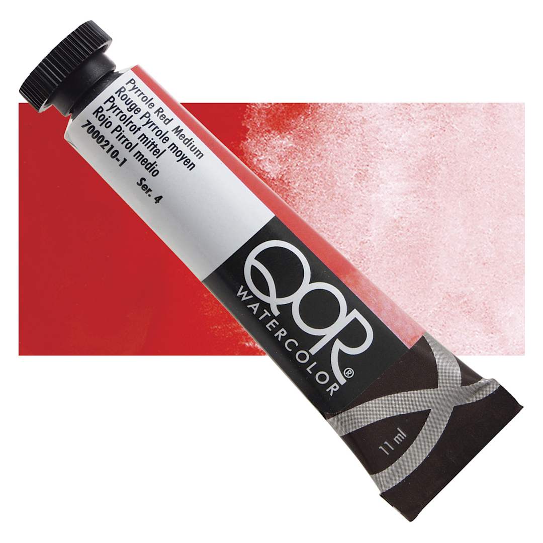Open in modal - QoR Modern Watercolor - Pyrrole Red Medium, 11 ml tube and swatch