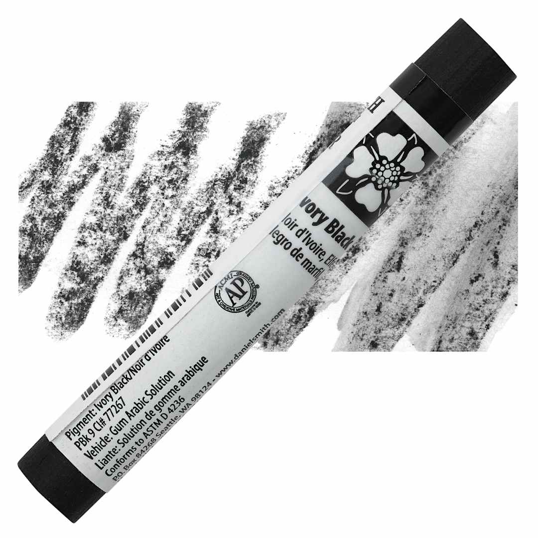 Open in modal - Daniel Smith Watercolor Stick - Ivory Black stick and swatch