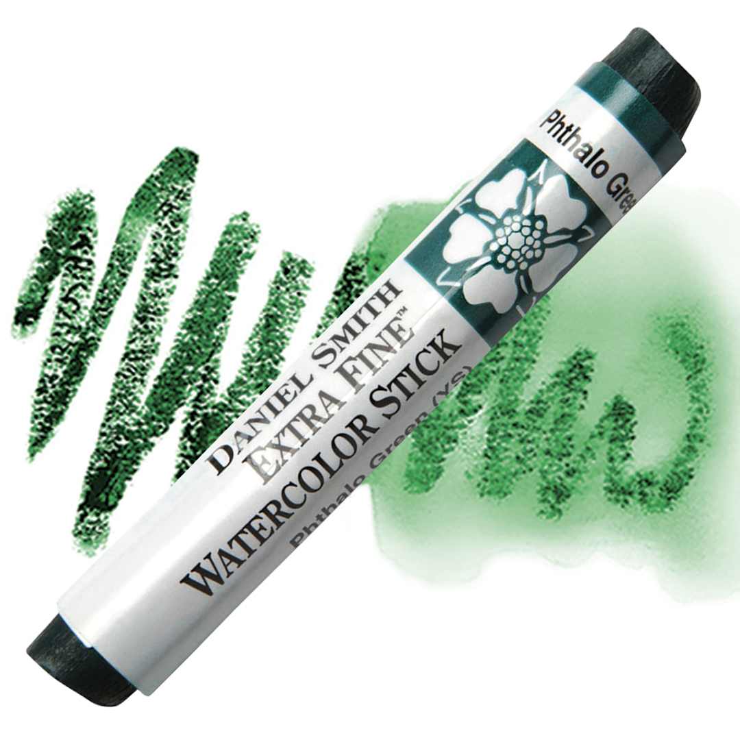 Open in modal - Daniel Smith Watercolor Stick - Phthalo Green (Yellow Shade) stick and swatch