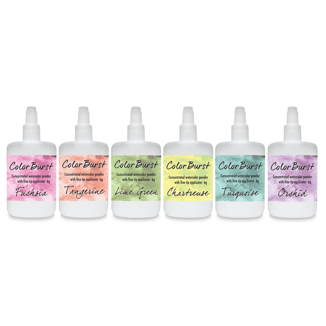 Open in modal - Color Burst Watercolor Powders - Set of 6 Caribbean Bright Powder Bottles in row