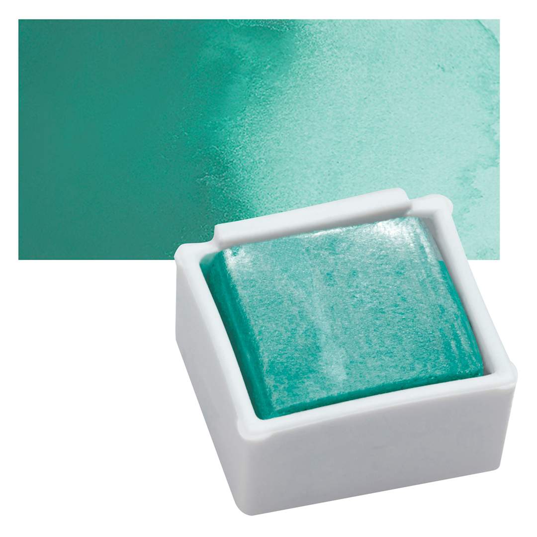 Open in modal - Derwent Watercolor Pan - Metallic Green pan and swatch