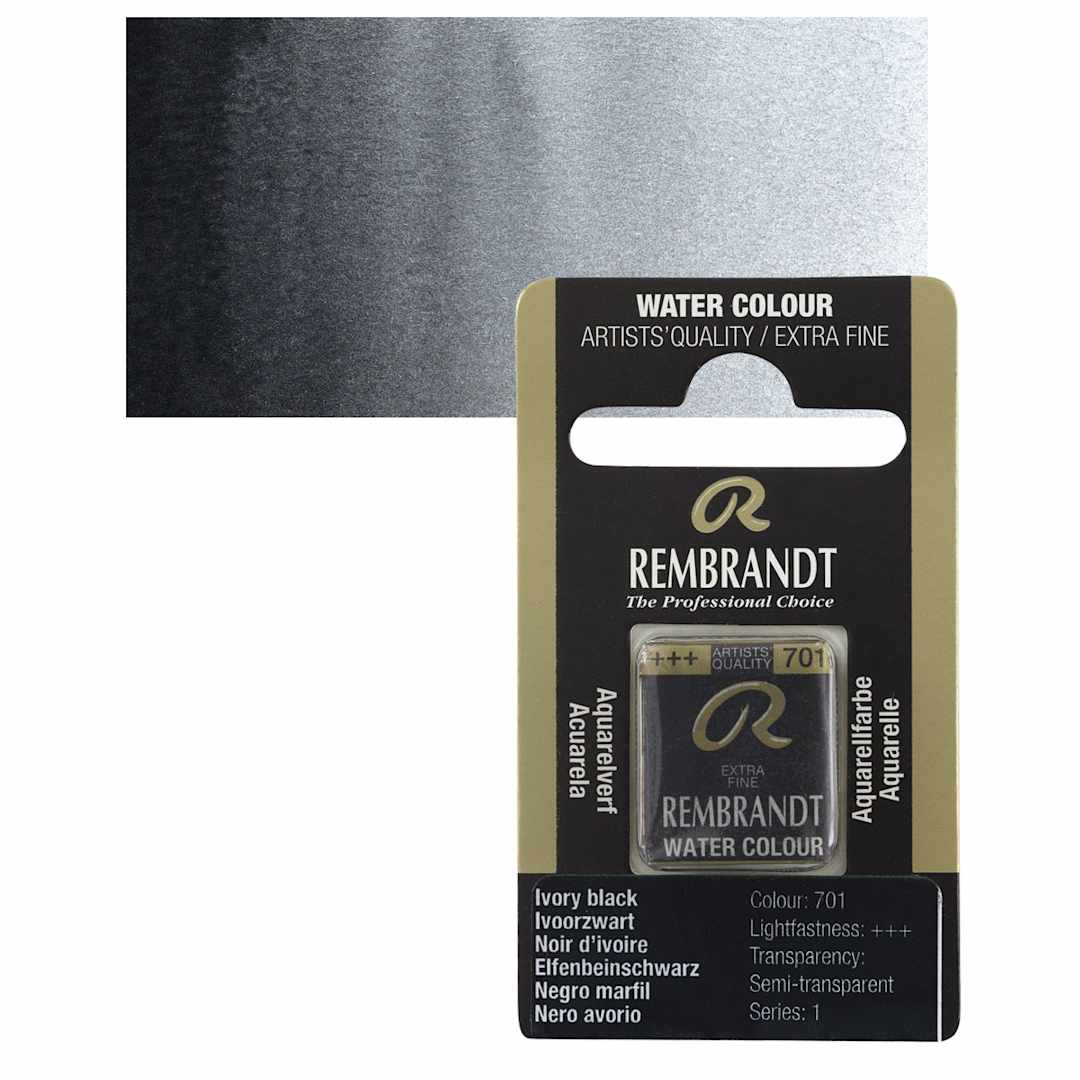 Open in modal - Rembrandt Watercolor Half Pan - Ivory Black pan and swatch