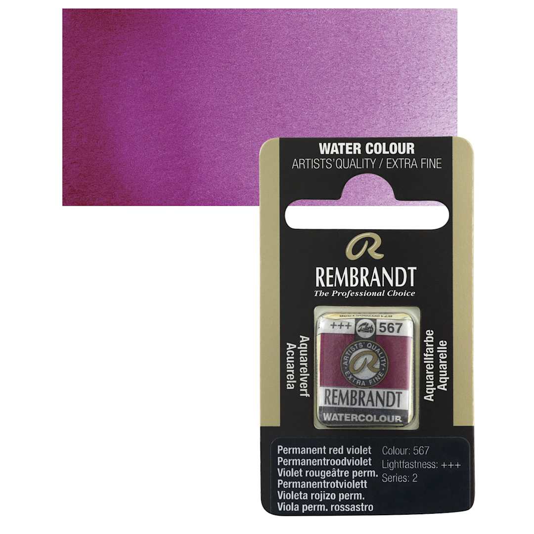 Open in modal - Rembrandt Watercolor Half Pan - Permanent Red Violet pan and swatch