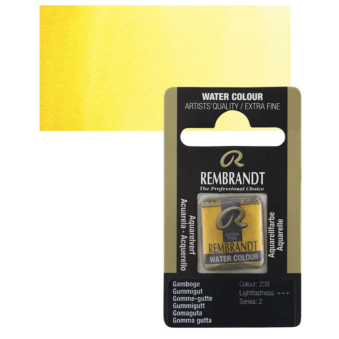 Open in modal - Rembrandt Watercolor Half Pan - Gamboge pan and swatch