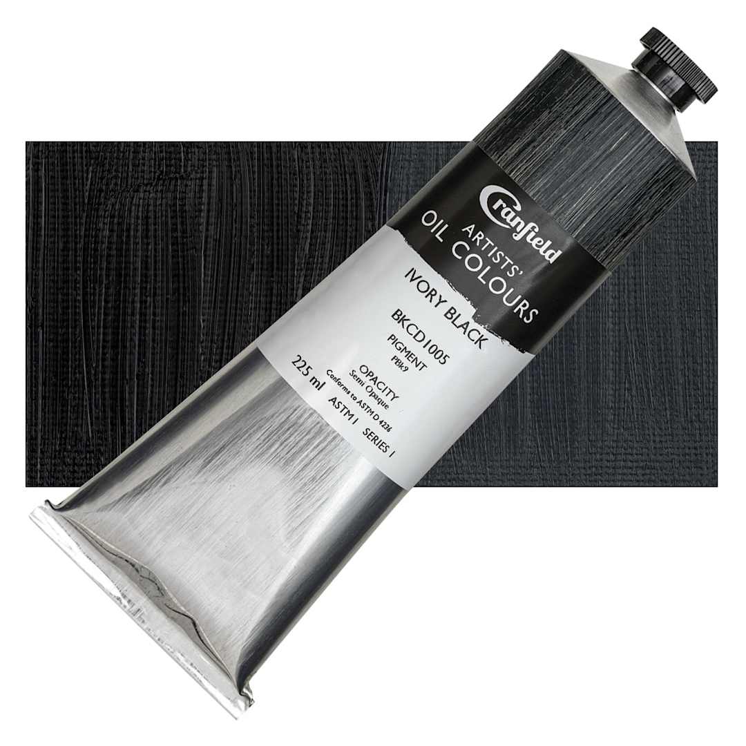 Open in modal - Cranfield Artists' Oil Paint - Ivory Black, 225 ml, Tube and swatch