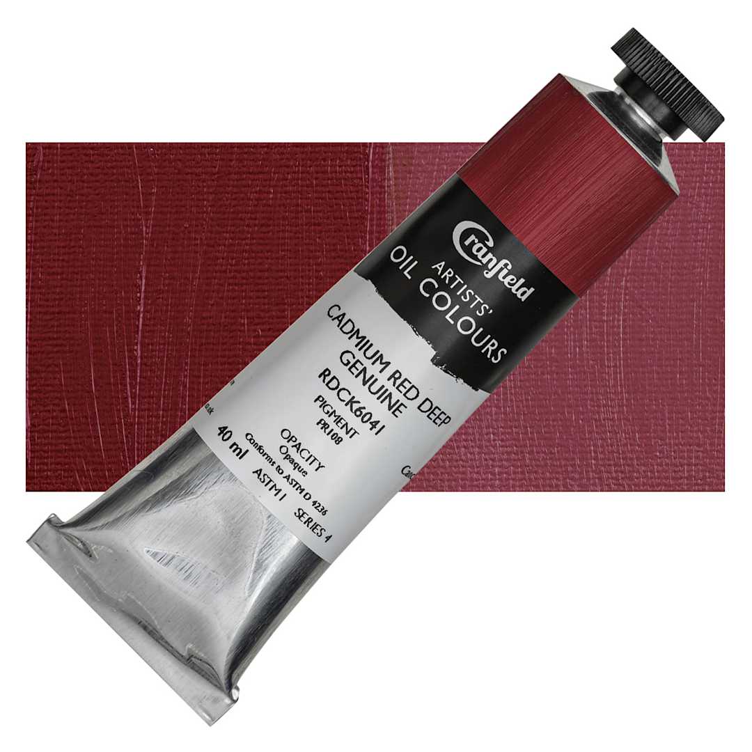 Open in modal - Cranfield Artists' Oil Paint - Cadmium Red Deep Genuine, 40 ml, Tube and swatch