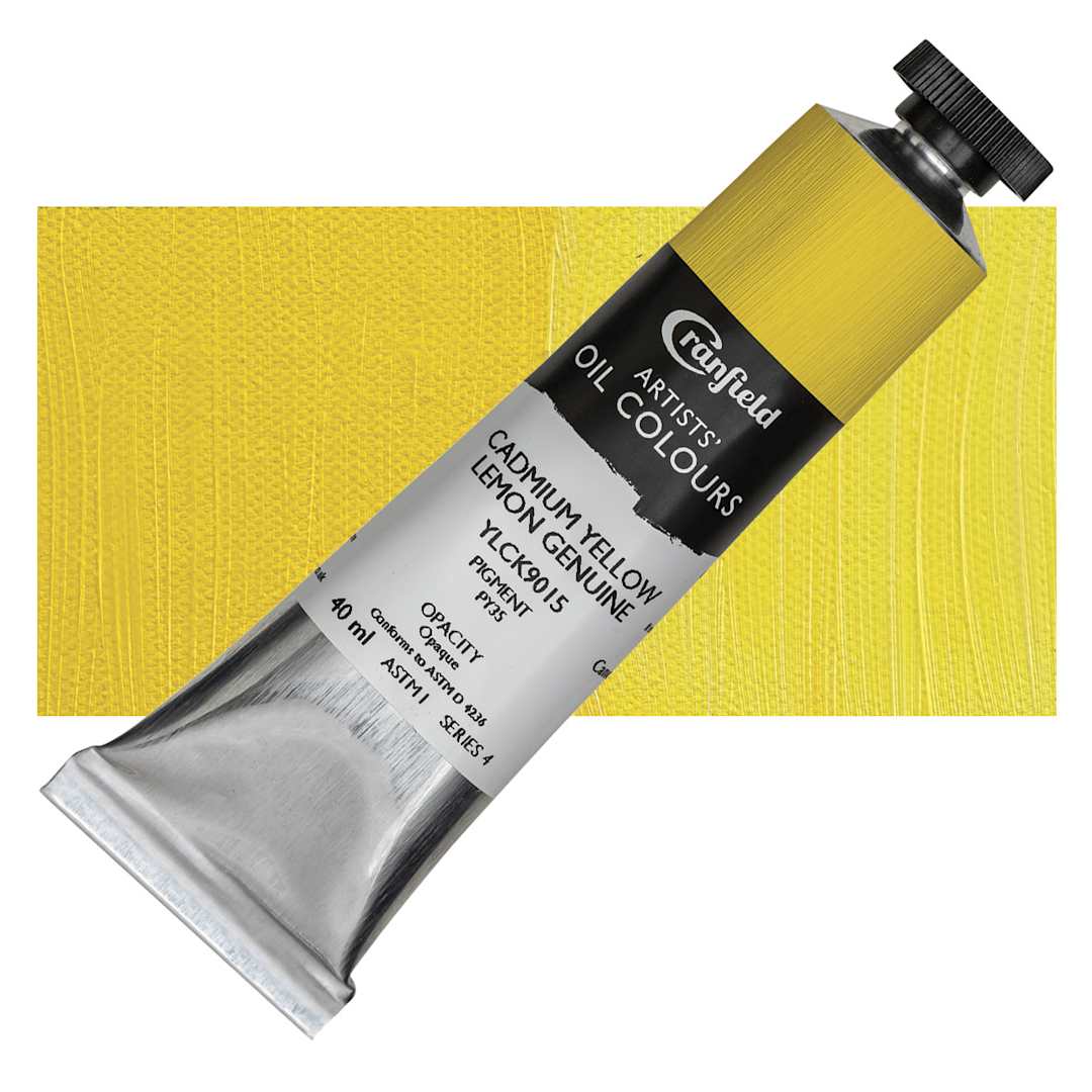 Open in modal - Cranfield Artists' Oil Paint - Cadmium Yellow Lemon Genuine, 40 ml, Tube and swatch