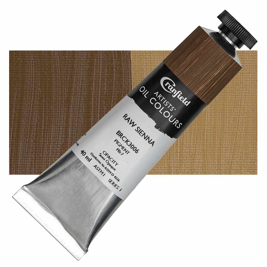 Open in modal - Cranfield Artists' Oil Paint - Raw Sienna, 40 ml, Tube and swatch