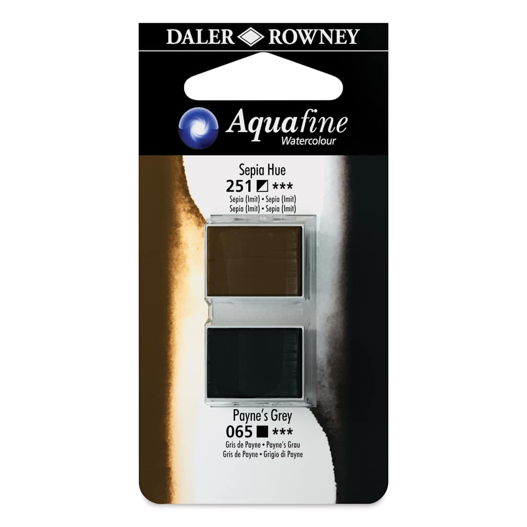 Open in modal - Daler-Rowney Aquafine Watercolors - Set of 2, Sepia Hue and Payne's Grey, Half Pan