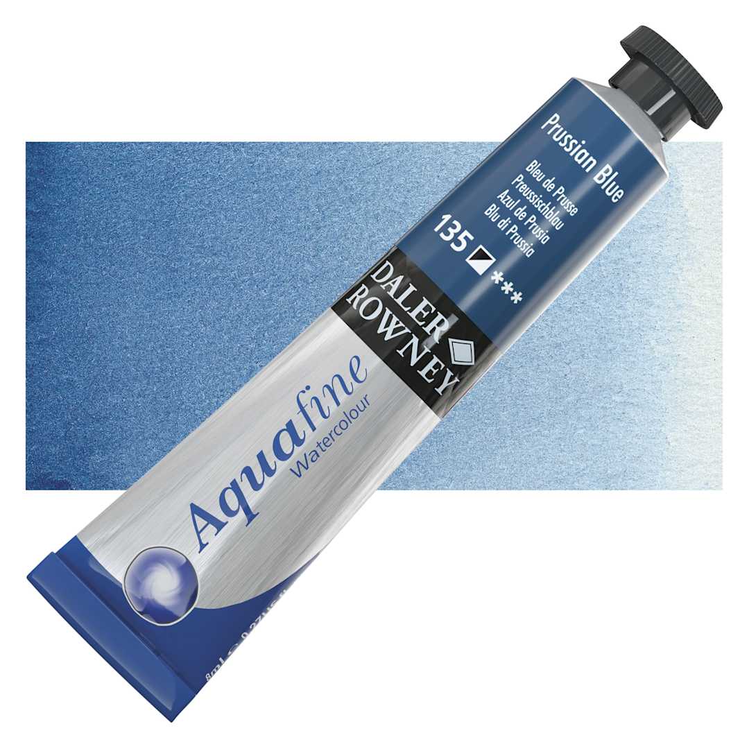 Open in modal - Daler-Rowney Aquafine Watercolor - Prussian Blue, 8 ml, Tube and swatch
