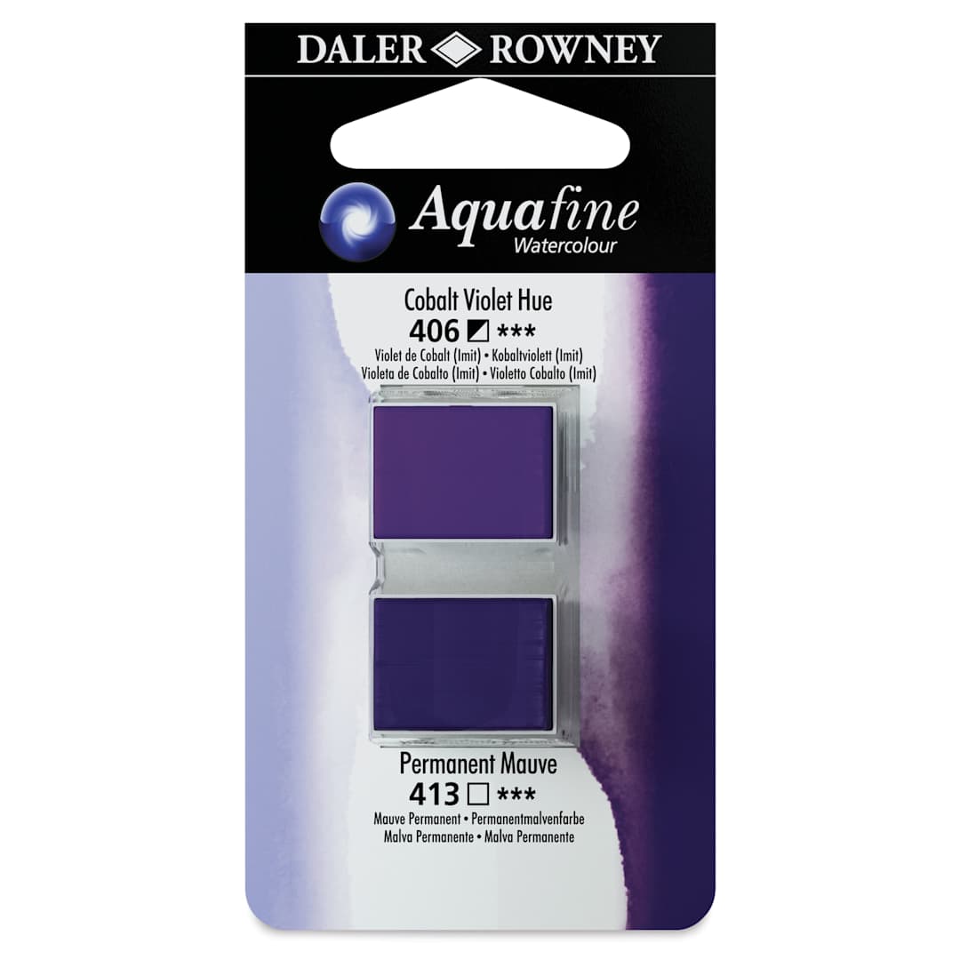 Open in modal - Daler-Rowney Aquafine Watercolors - Set of 2, Cobalt Violet Hue and Permanent Mauve, Half Pan
