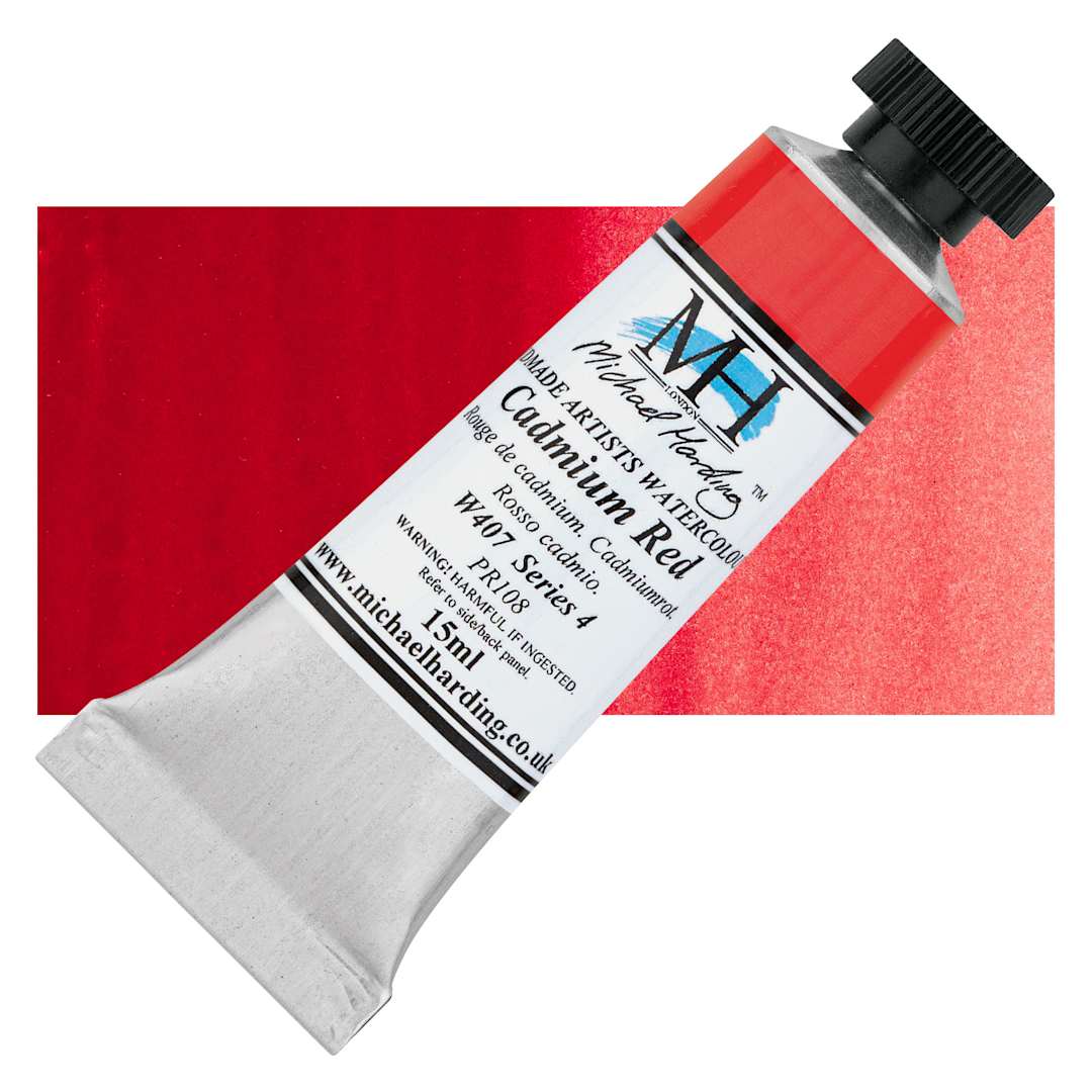 Open in modal - Michael Harding Artists Watercolor - Cadmium Red, 15 ml tube and swatch