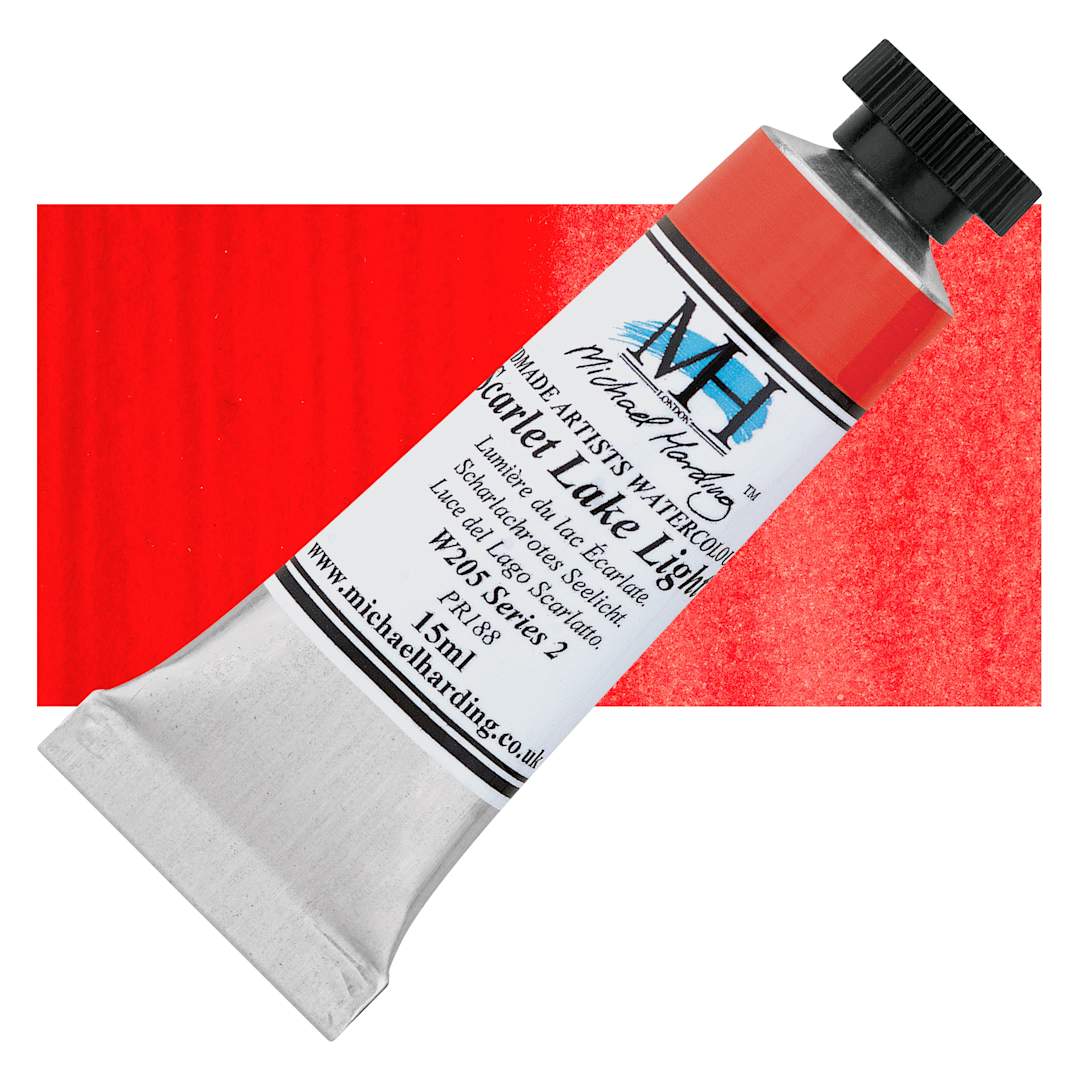 Open in modal - Michael Harding Artists Watercolor - Scarlet Lake Light, 15 ml tube and swatch
