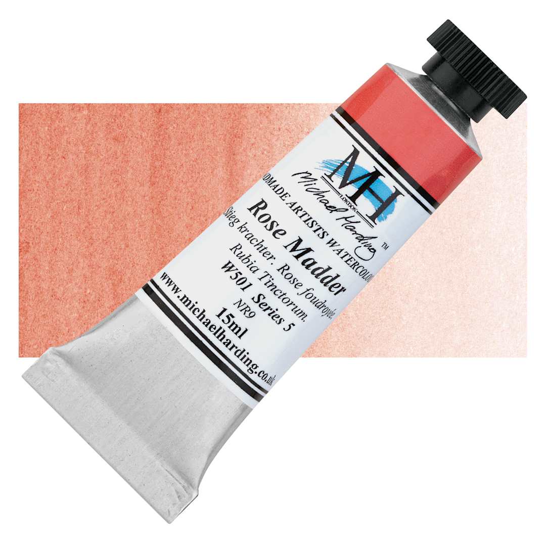 Open in modal - Michael Harding Artists Watercolor - Rose Madder, 15 ml tube and swatch