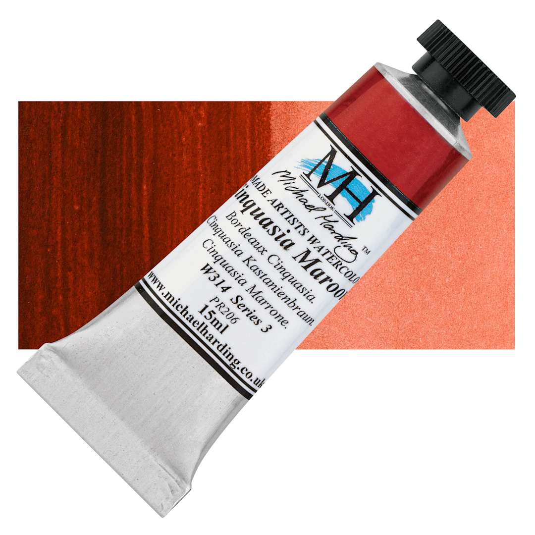Open in modal - Michael Harding Artists Watercolor - Cinquasia Maroon, 15 ml tube and swatch