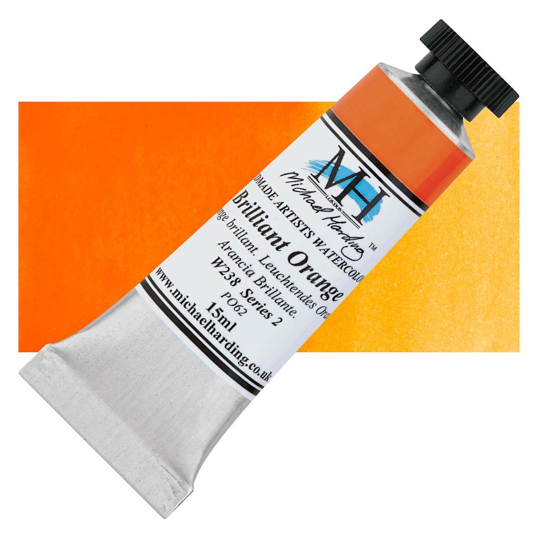 Open in modal - Michael Harding Artists Watercolor - Brilliant Orange, 15 ml tube and swatch