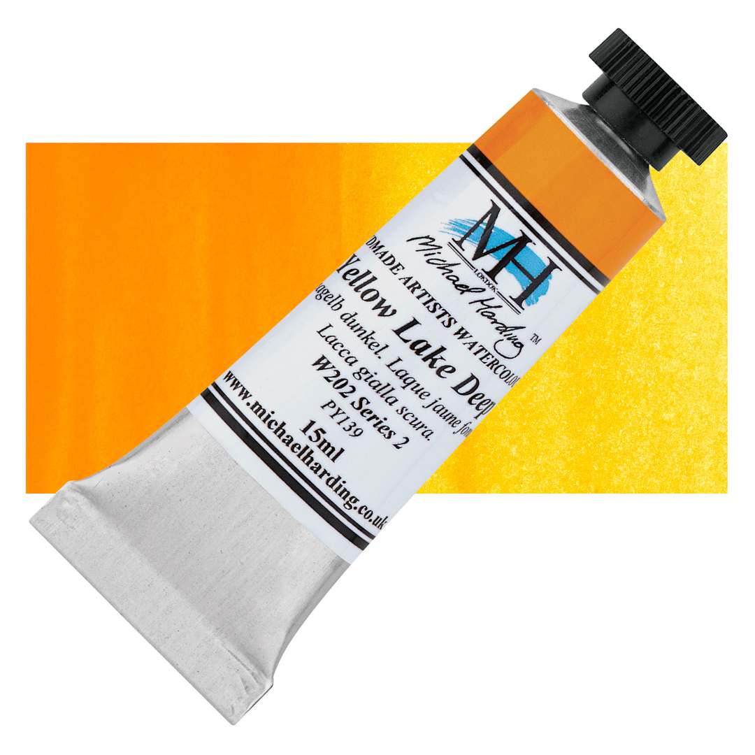 Open in modal - Michael Harding Artists Watercolor - Yellow Lake Deep, 15 ml tube and swatch