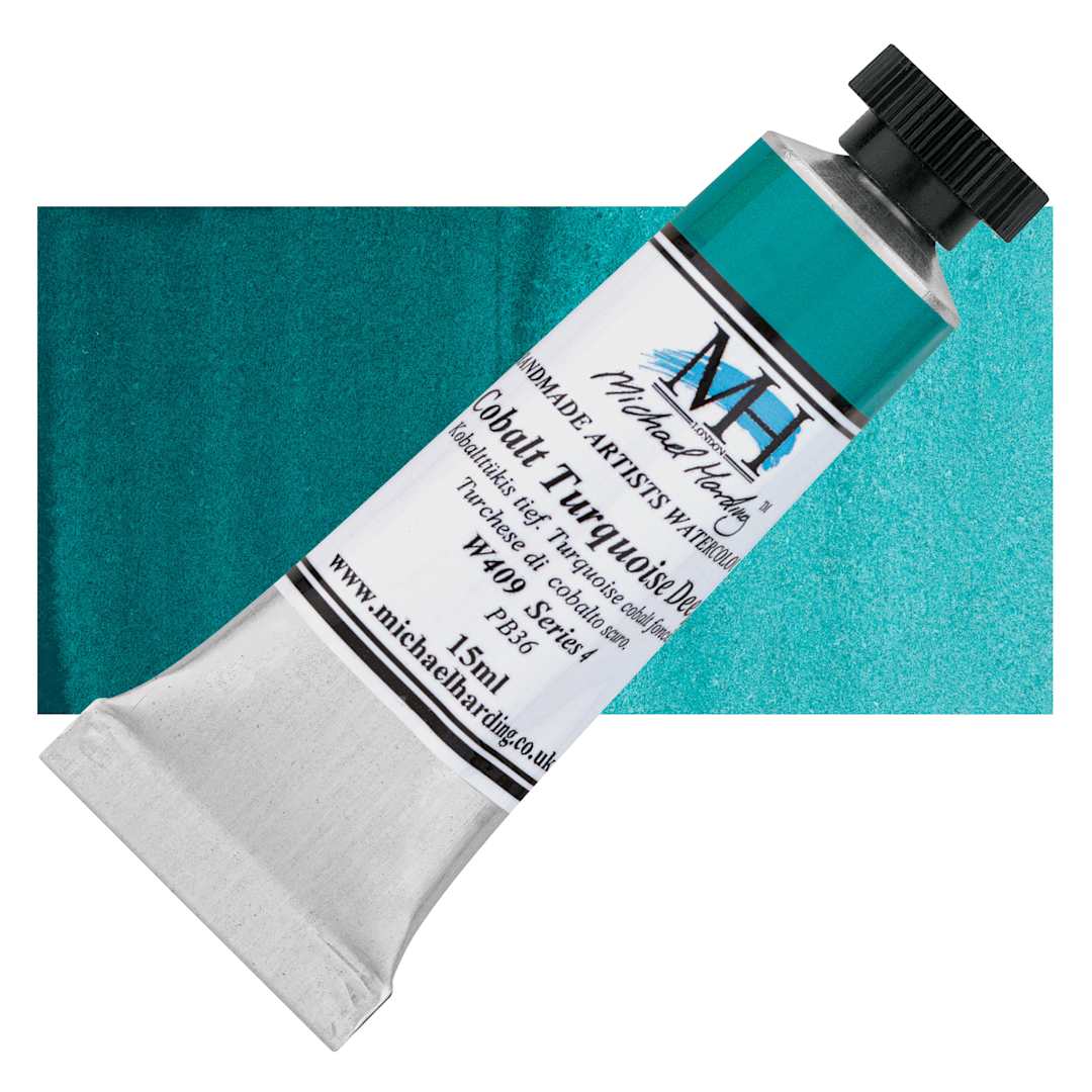 Open in modal - Michael Harding Artists Watercolor - Cobalt Turquoise Deep, 15 ml tube and swatch