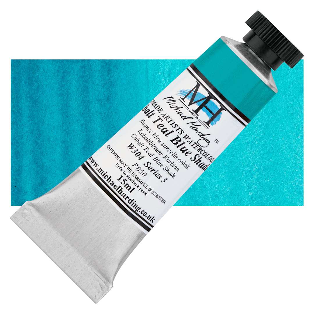 Open in modal - Michael Harding Artists Watercolor - Cobalt Teal Blue Shade, 15 ml tube and swatch