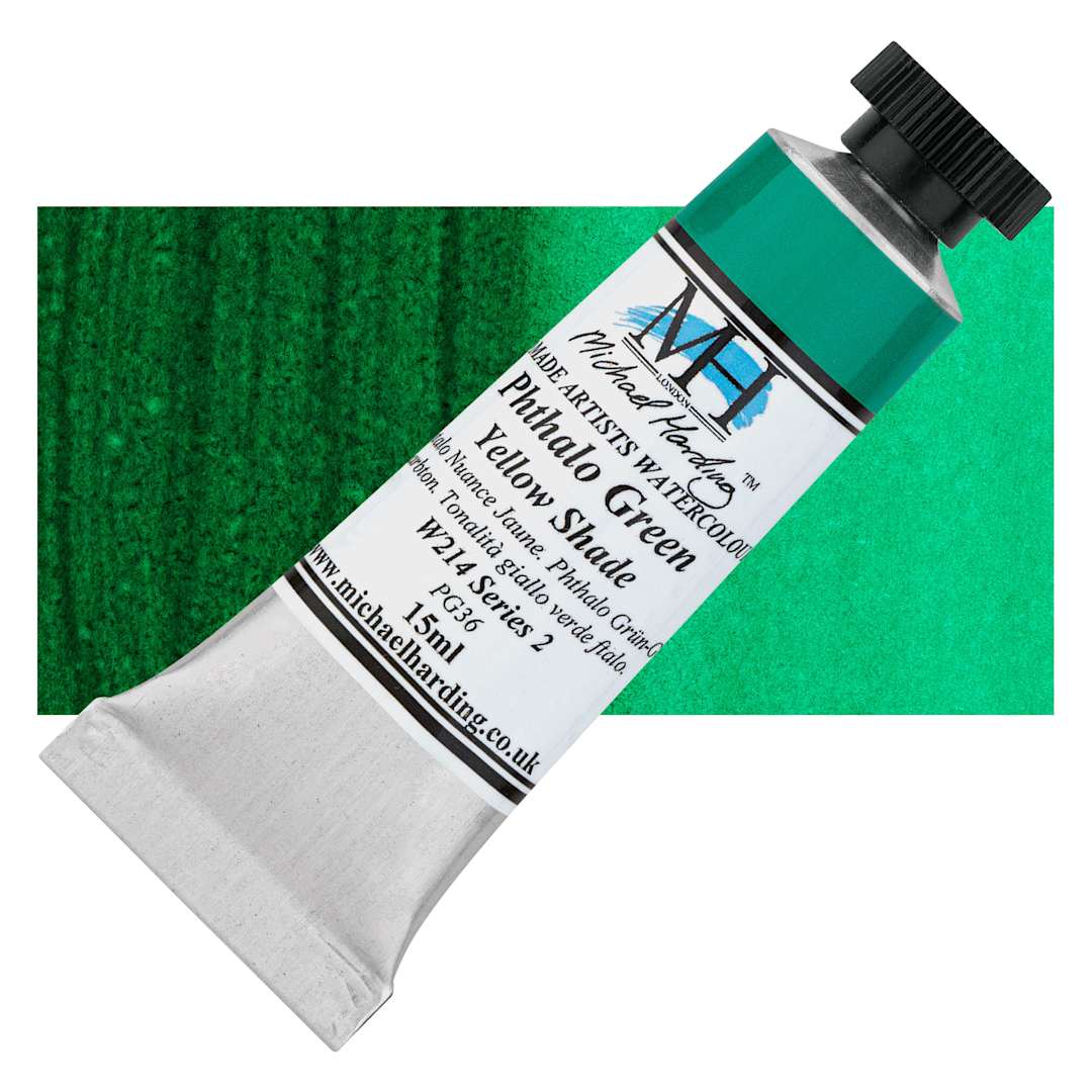Open in modal - Michael Harding Artists Watercolor - Phthalo Green Yellow Shade, 15 ml tube and swatch