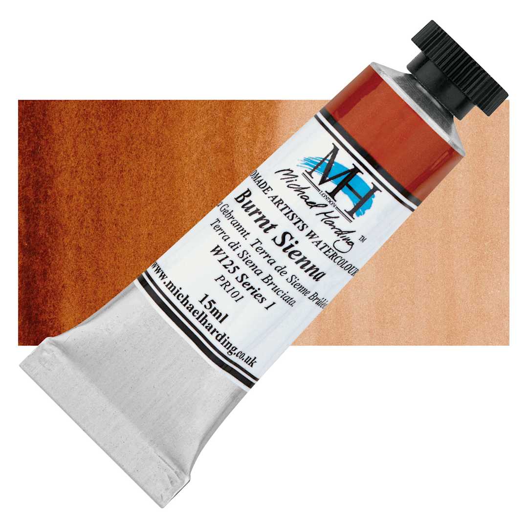 Open in modal - Michael Harding Artists Watercolor - Burnt Sienna, 15 ml tube and swatch