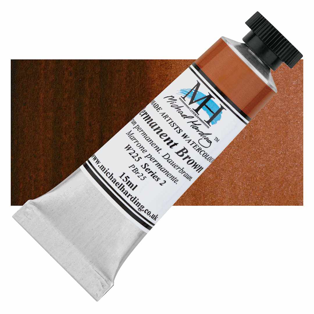 Open in modal - Michael Harding Artists Watercolor - Permanent Brown, 15 ml tube and swatch