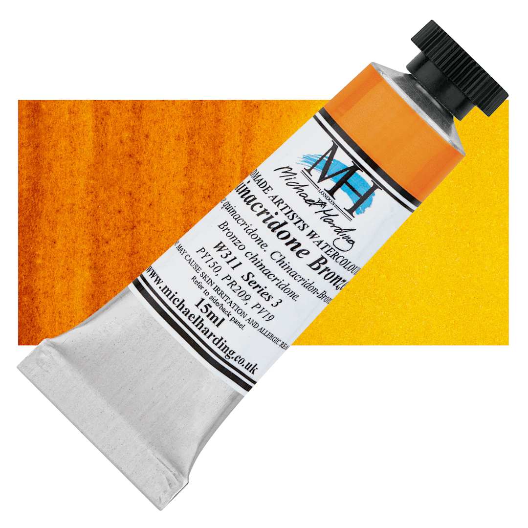 Open in modal - Michael Harding Artists Watercolor - Quinacridone Bronze, 15 ml tube and swatch