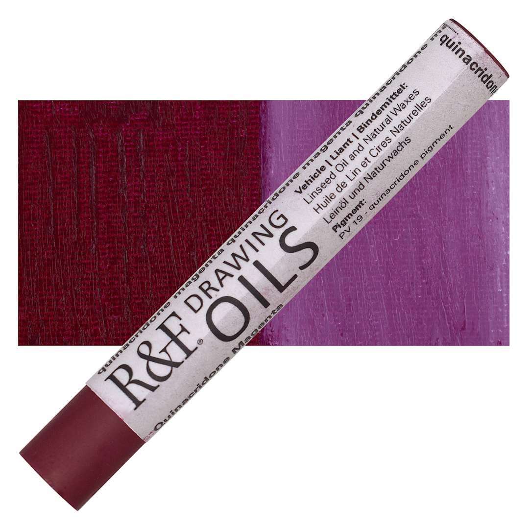 Open in modal - R&F Drawing Oil Stick - Quinacridone Magenta, 12 ml stick and swatch