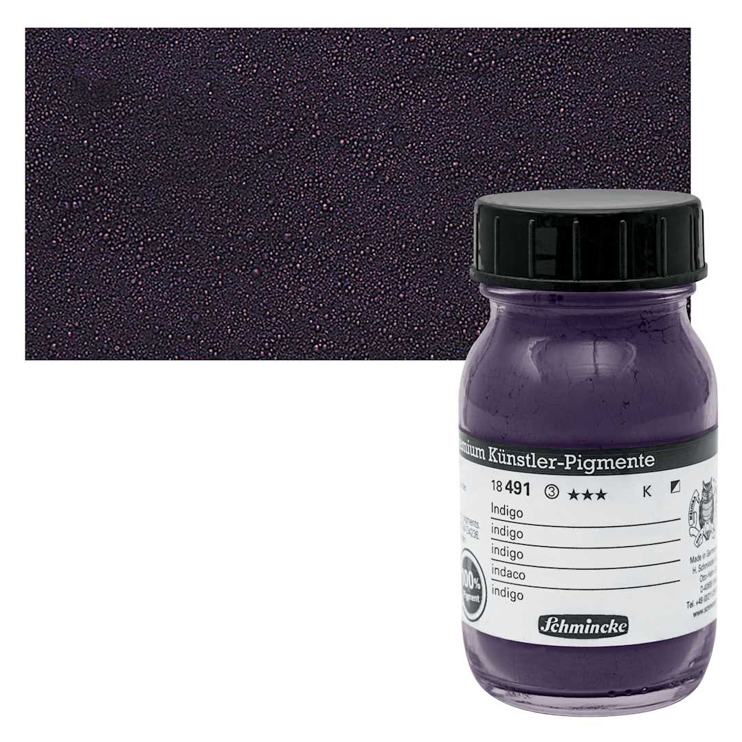 Open in modal - Schmincke Pigment - Indigo, 100 ml jar and swatch