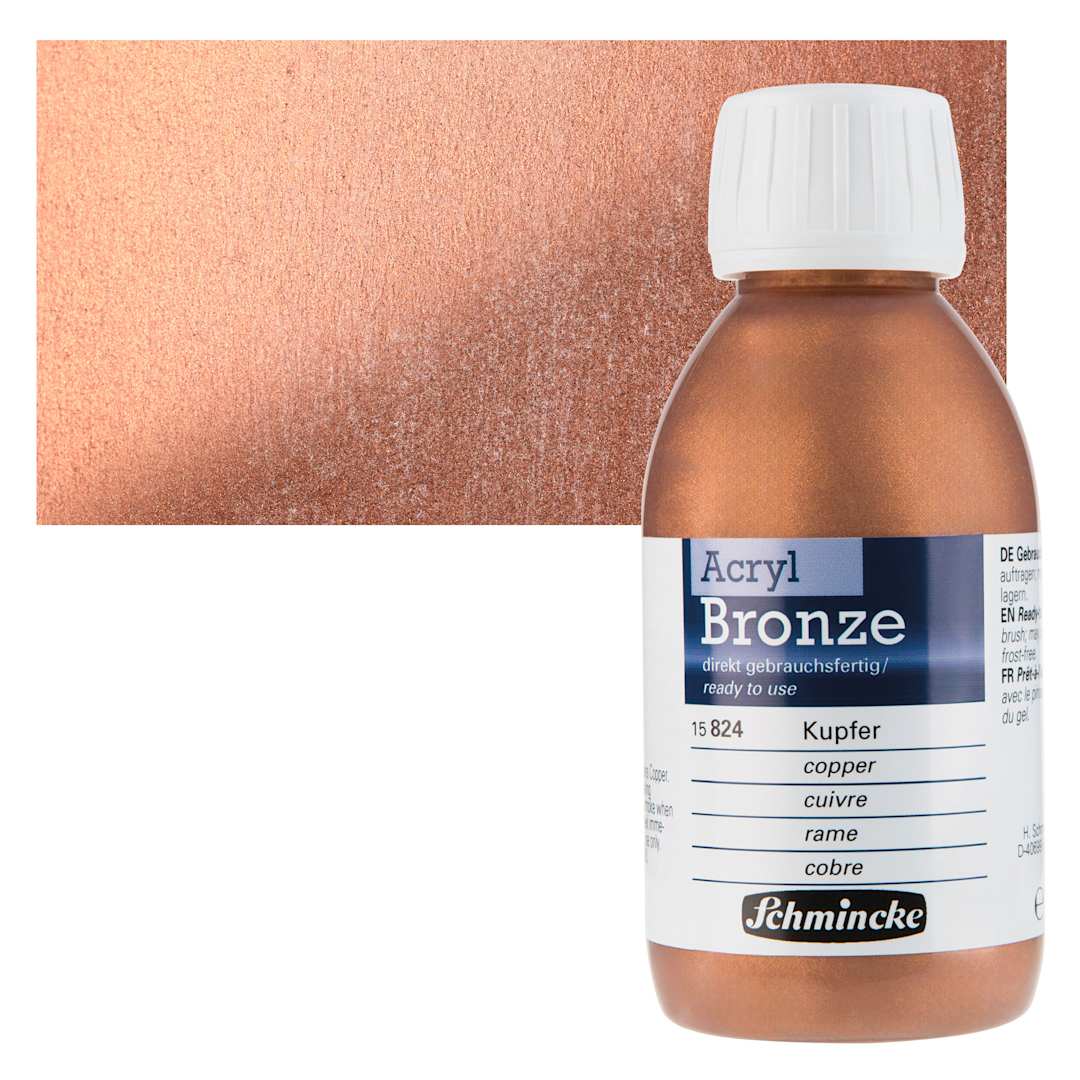 Open in modal - Schmincke Acrylic Bronze Paint - Copper, 150 ml bottle and swatch