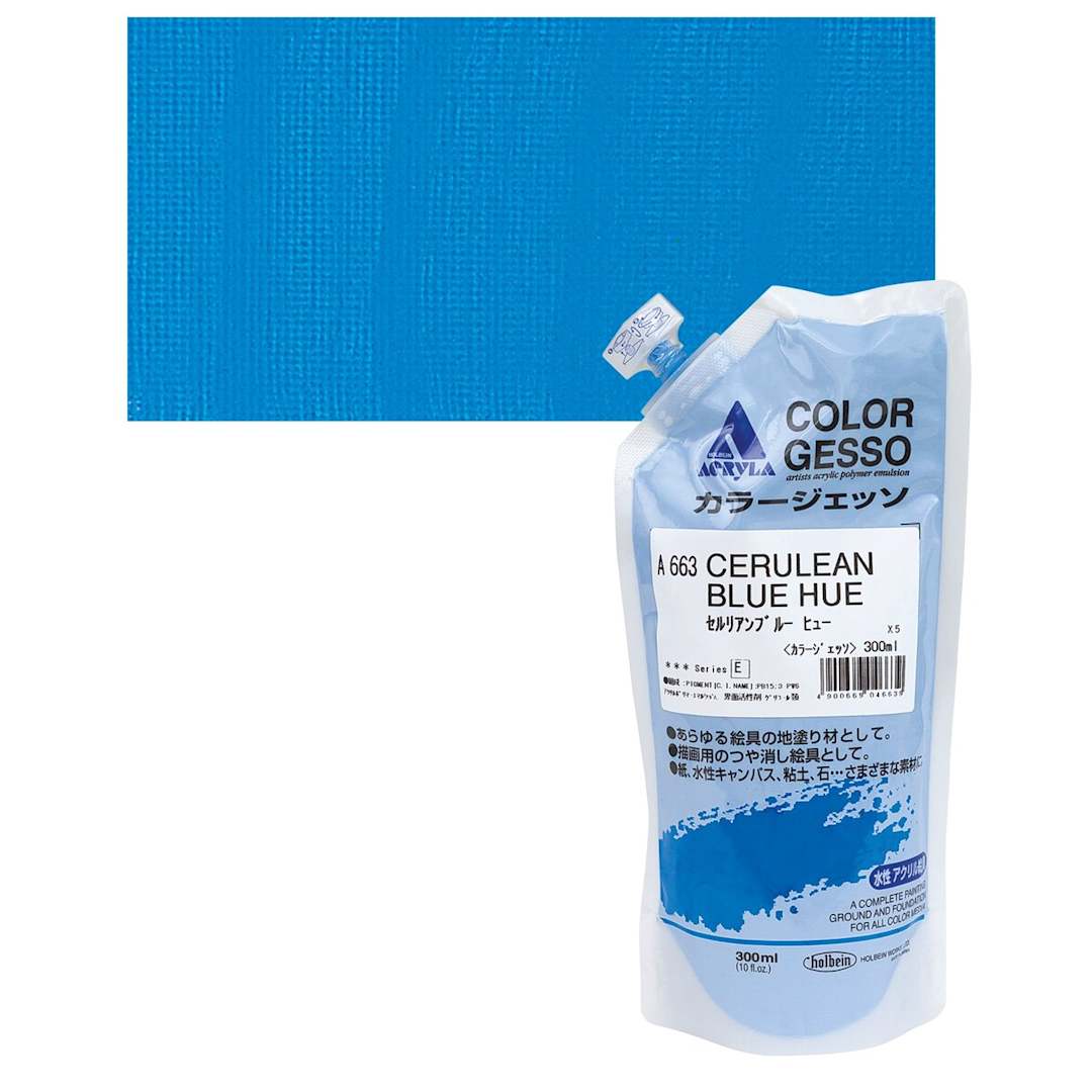 Open in modal - Holbein Acryla Gesso - Cerulean Blue Hue, 300 ml pouch and swatch