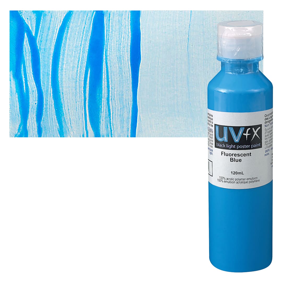 Open in modal - Tri-Art UVFX Black Light Poster Paint - Fluorescent Blue, 120 ml bottle and swatch