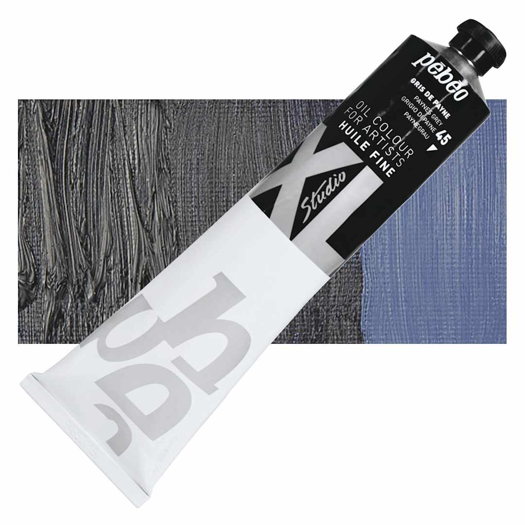 Open in modal - Pebeo XL Studio Oil Paint - Paynes Gray, 200 ml tube and swatch