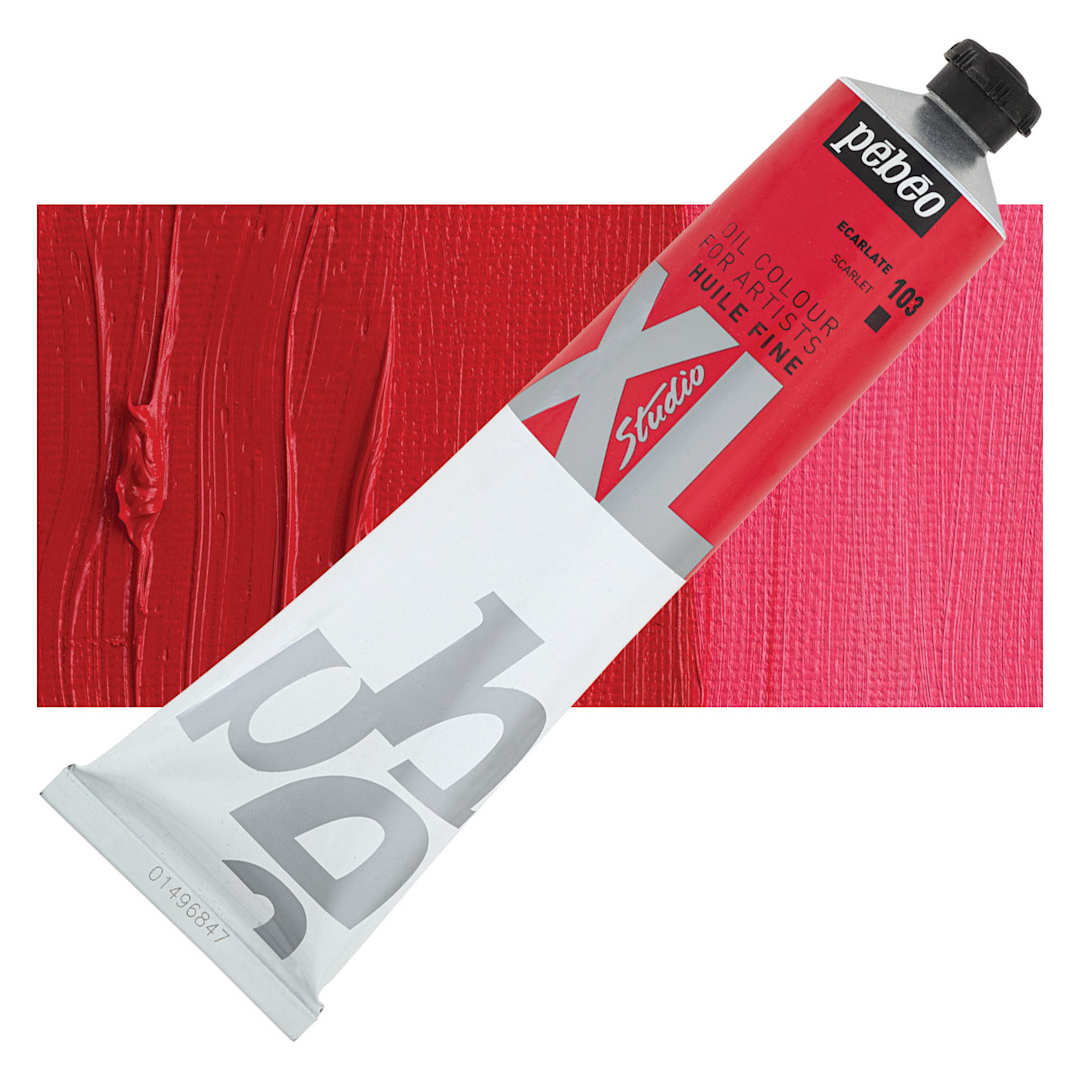 Open in modal - Pebeo XL Studio Oil Paint - Scarlet, 200 ml, Tube and swatch